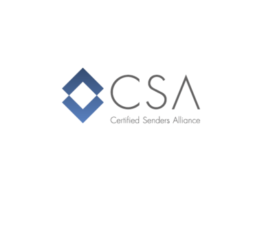 CSA-Logo mit blauem rautenförmigem Symbol und Schriftzug „Certified Senders Alliance“ auf weißem Hintergrund