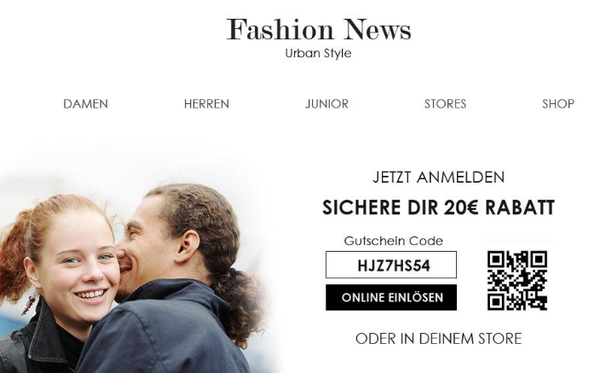 Screenshot Gutscheincode und Barcode in Newsletter