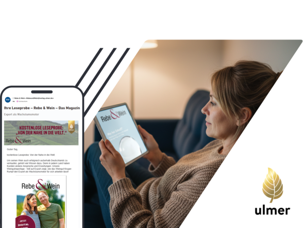 Newsletter-Vorschau mit Porträt einer lächelnden Frau und Prozentdiagramm