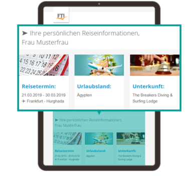 Personalisierter Newsletter von FTI Touristik GmbH mit Informationen zur bevorstehenden Reise