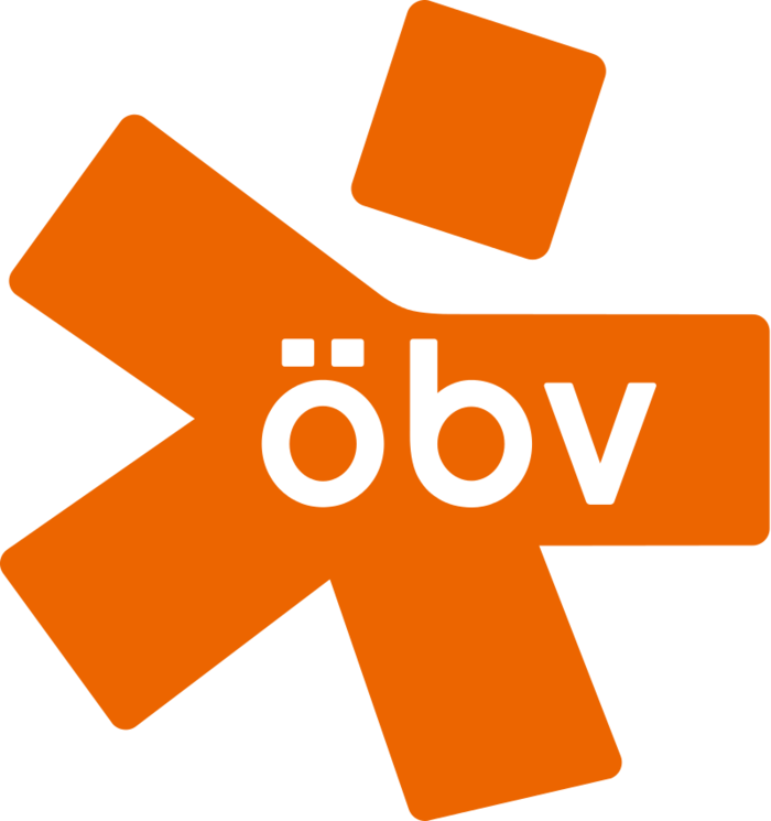 Logo des Österreichischen Bundesverlags mit einem orangefarbenen Stern und dem weißen Schriftzug 'öbv' in der Mitte.