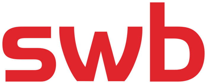 Logo von SWB, rote Kleinbuchstaben 'swb' in moderner Schriftart.