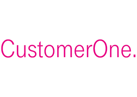 Logo von CustomerOne, bestehend aus dem Schriftzug 'CustomerOne.' in pinker Farbe auf weißem Hintergrund.