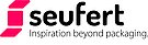 Seufert Logo, bestehend aus dem Schriftzug 'Seufert' und dem Slogan 'Inspiration beyond packaging' in schwarzer und pinker Schrift.