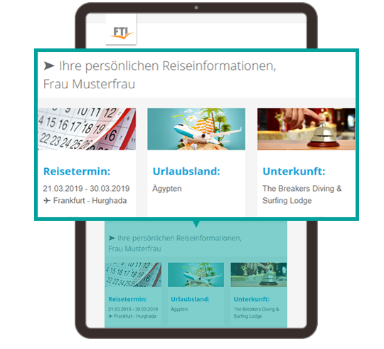 Personalisierter Newsletter von FTI Touristik GmbH mit Informationen zur bevorstehenden Reise